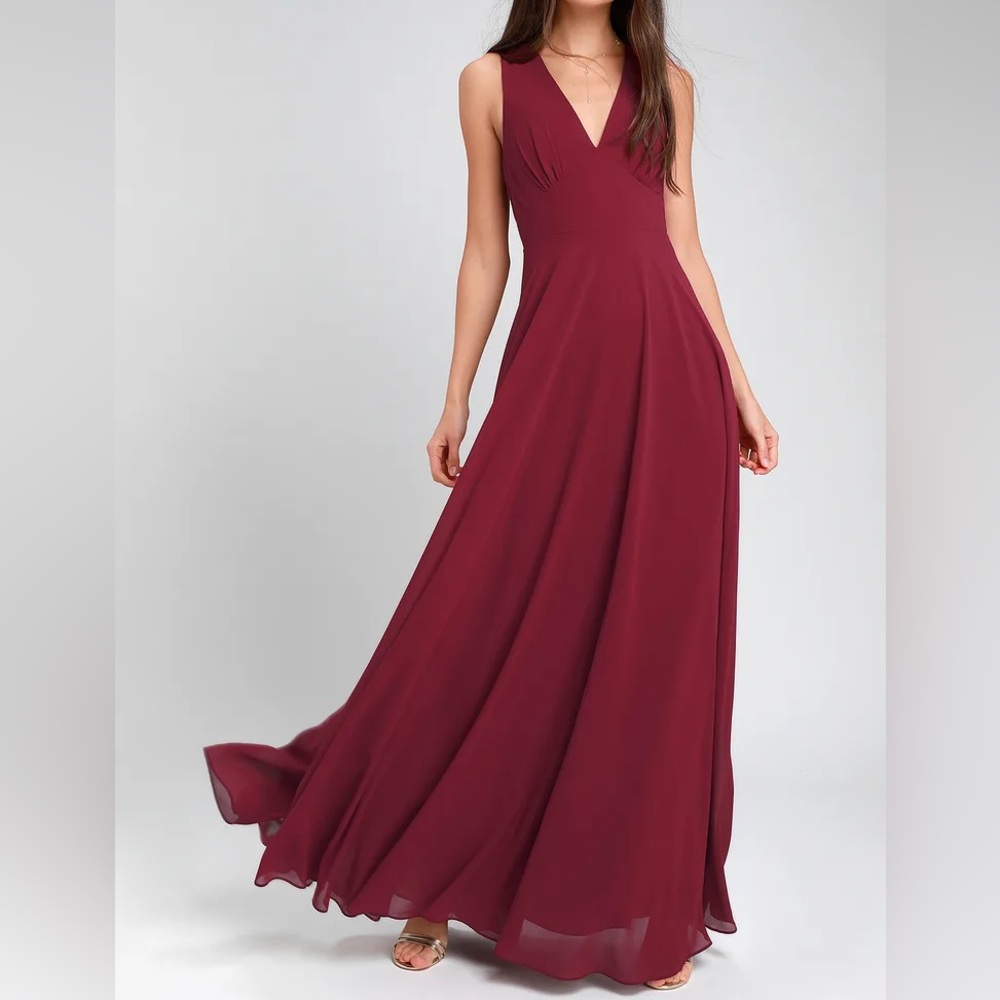 Lulu's Here for Love burgundy maxi dress gown